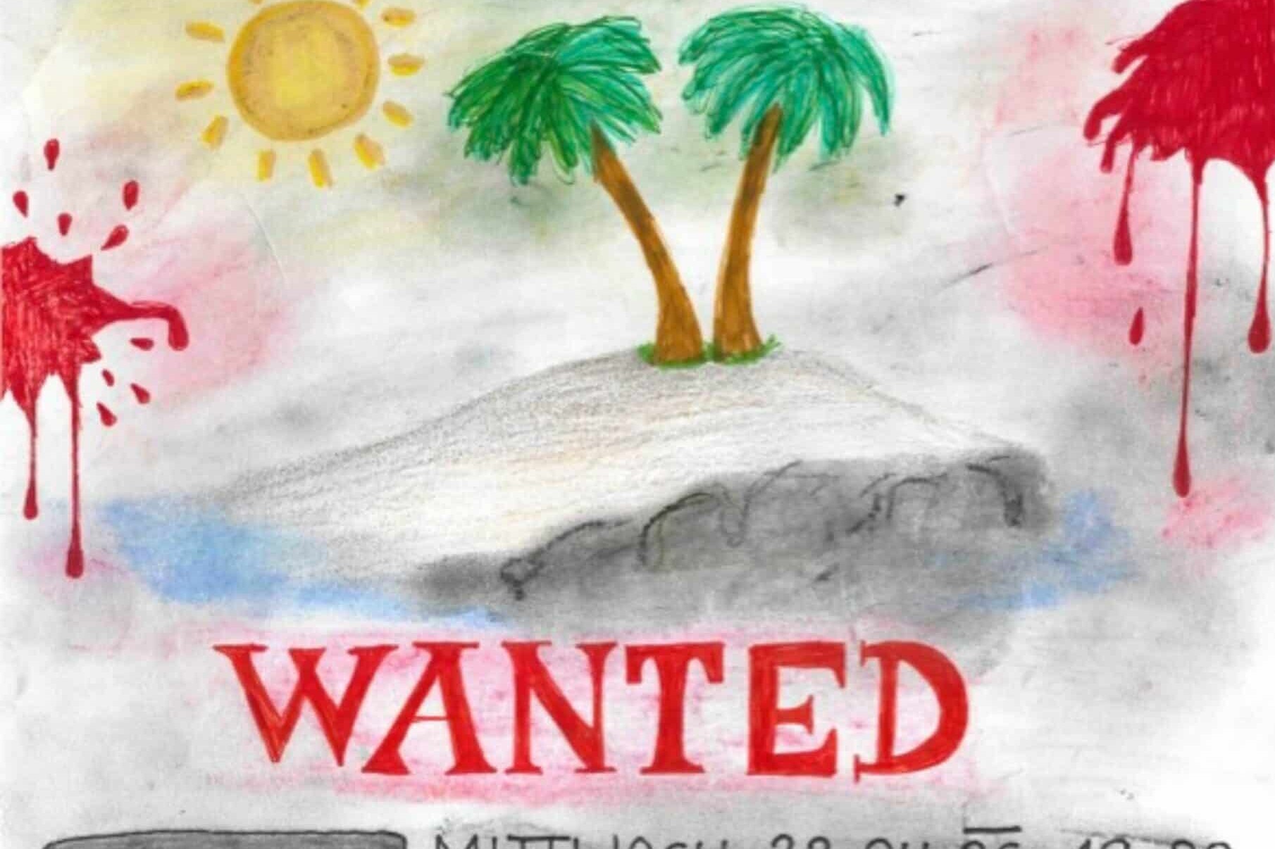 Theaterplakat mit einsamer Insel und Pistole