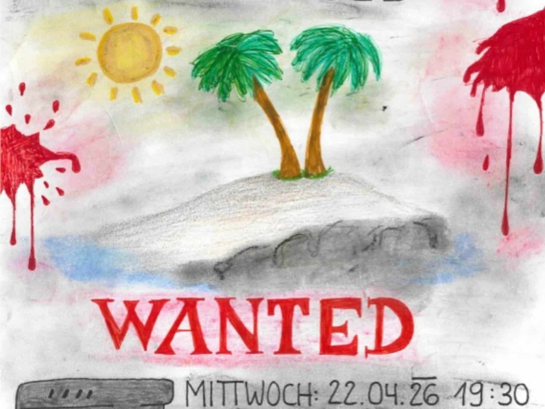 Theaterplakat mit einsamer Insel und Pistole
