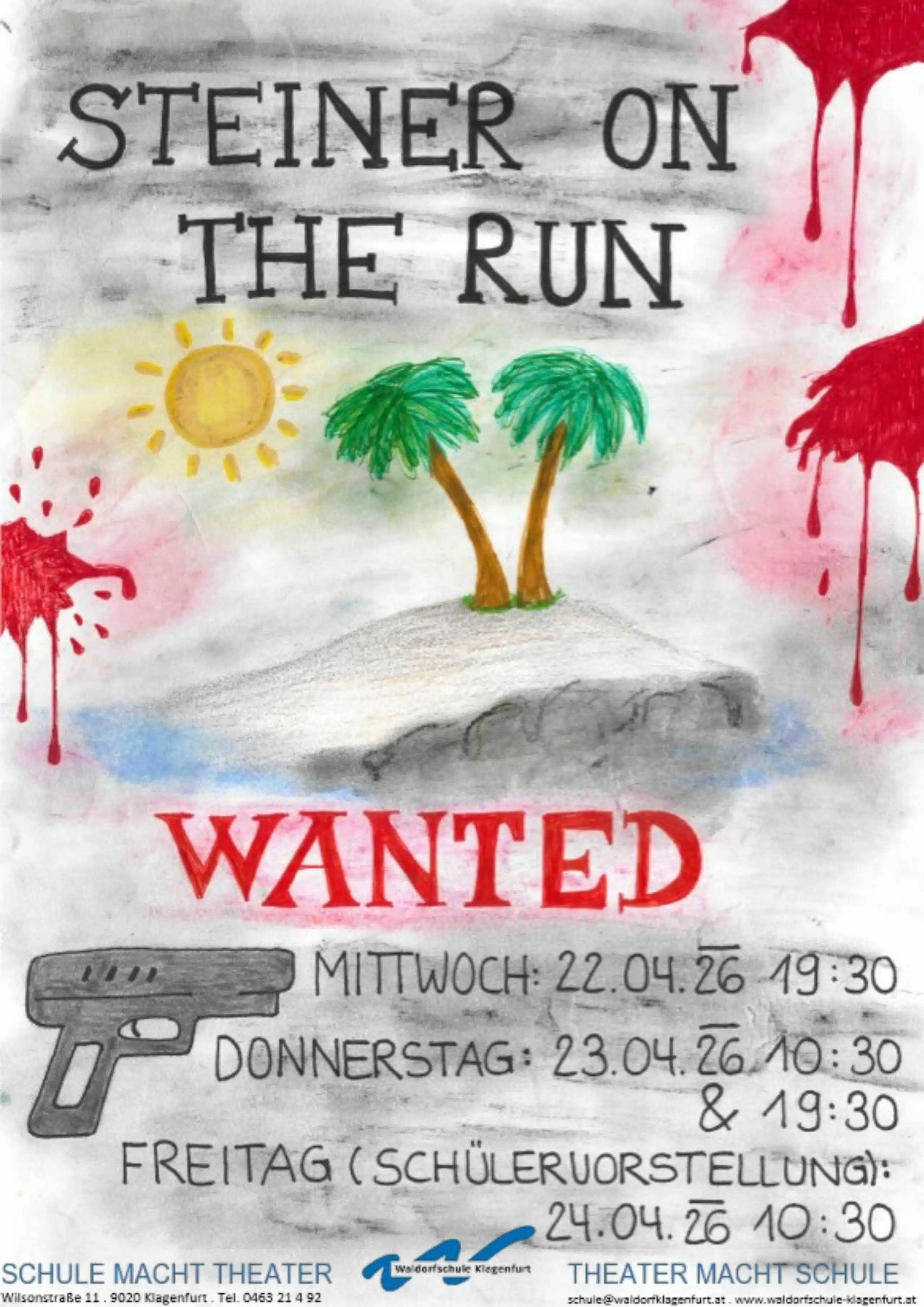 Theaterplakat mit einsamer Insel und Pistole